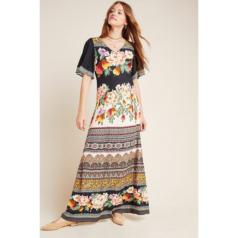 NWT $250 Anthropologie  Farm Rio Esmeralda Floral print Maxi Dress XS Boho